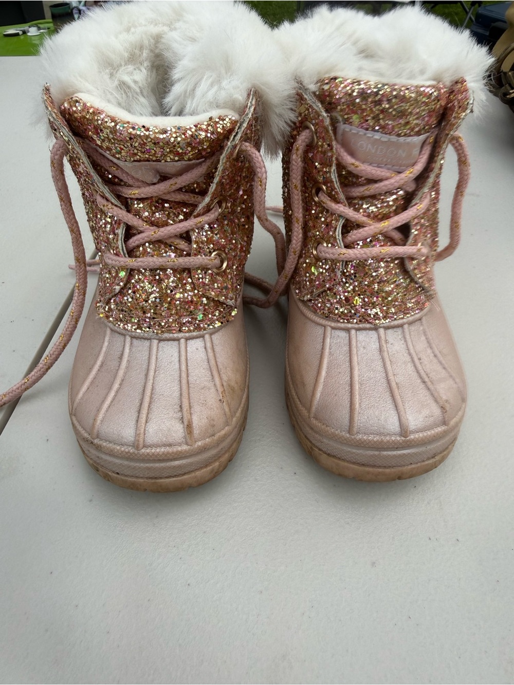 London Fog Pink Glitter Faux-Fur Kids Rain & Snow Boots